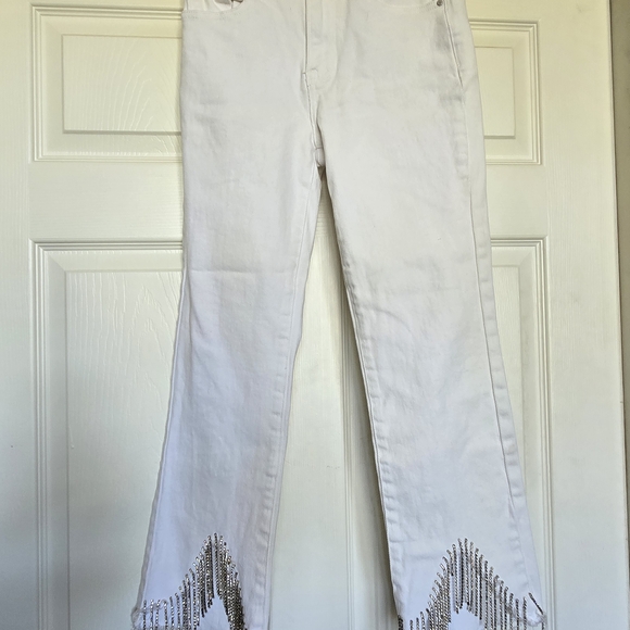 Elegant White Embellished Women's Cropped Jeans, Size 1/25 - Picture 1 of 5